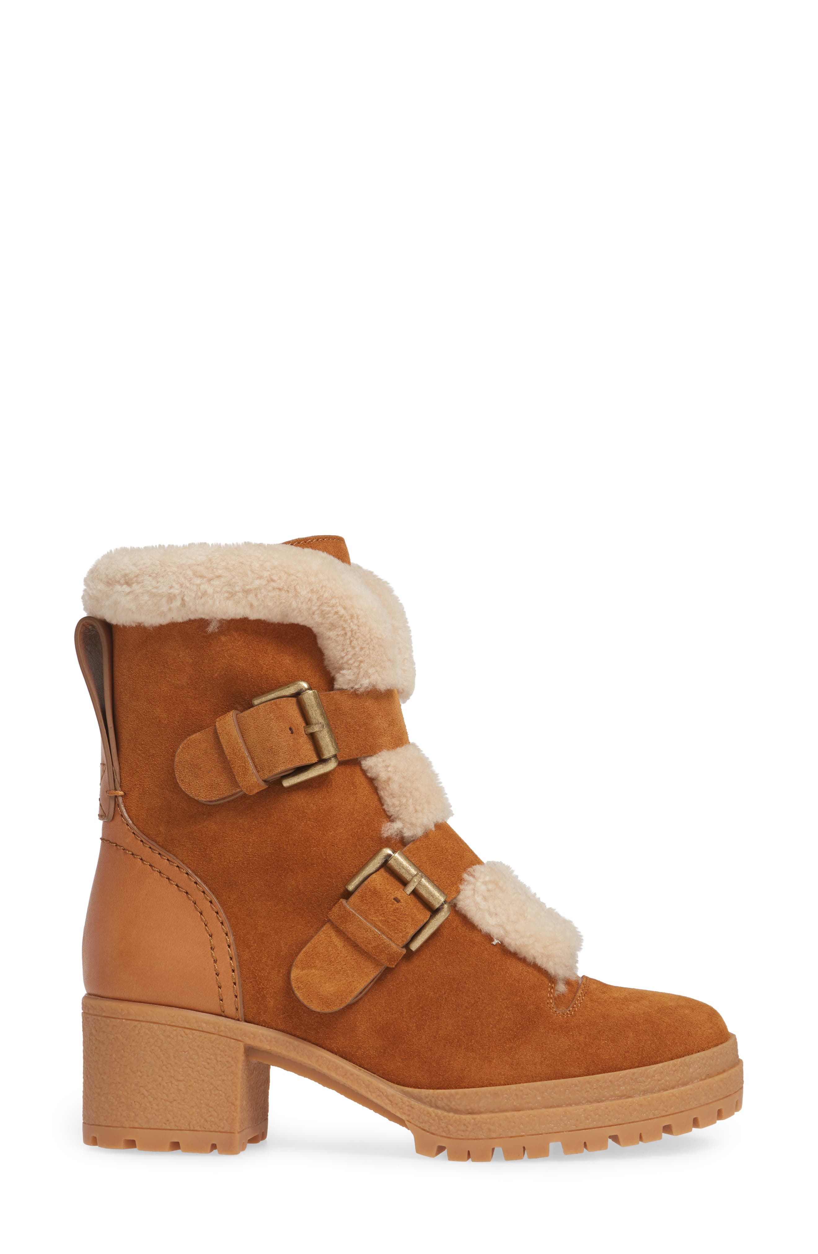 See by Chloé Brandie Genuine Shearling Buckle Bootie, Alternate, color, 