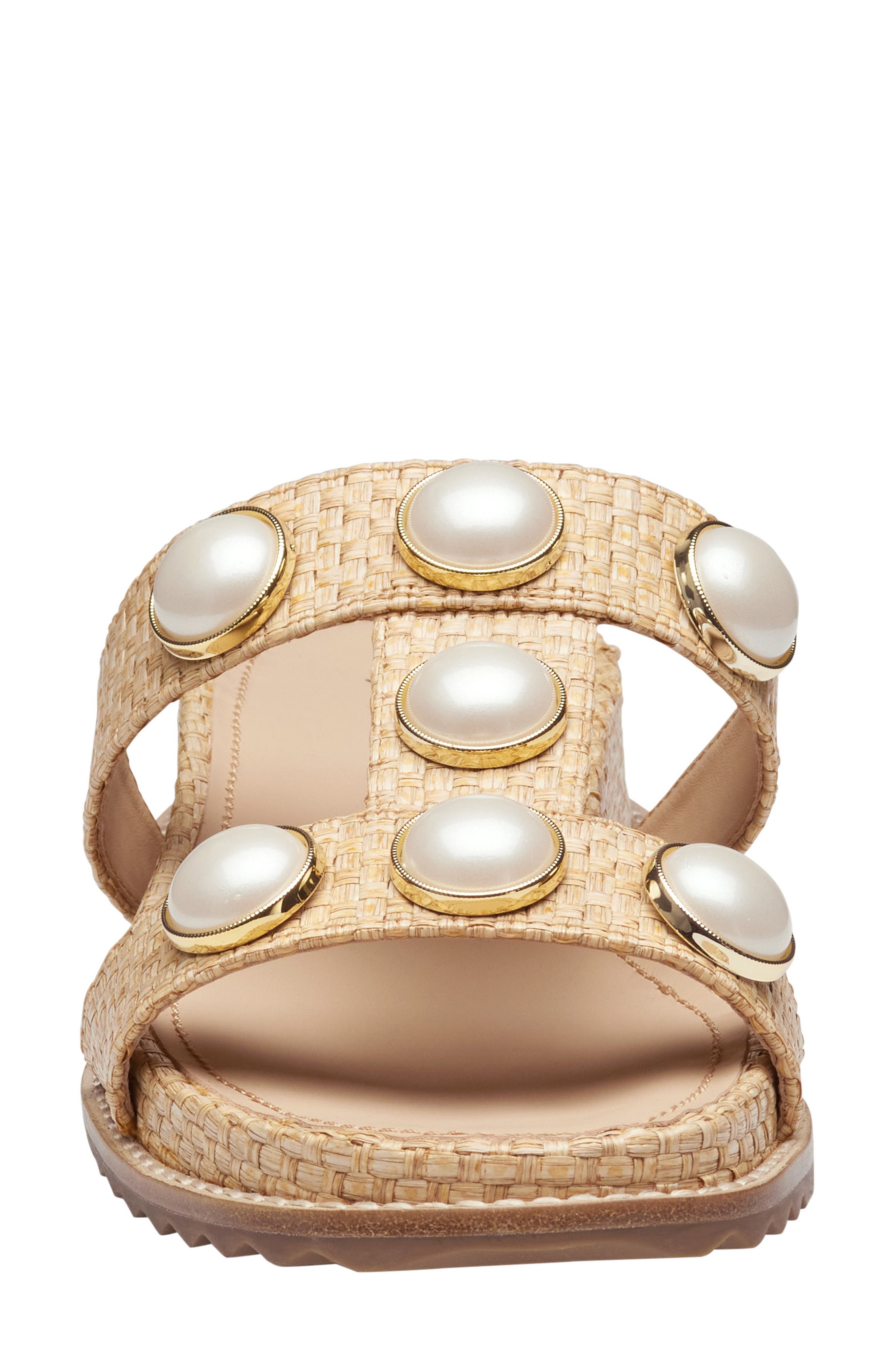 Johnston & Murphy Chandler Embellished Wedge Slide Sandal, Alternate, color, Natural Raffia