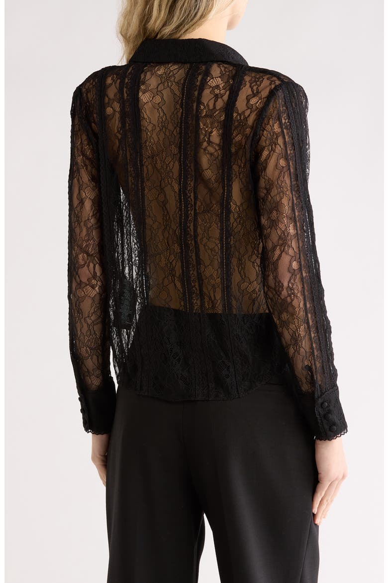 Willa Long Sleeve Mixed Media Button-Up Shirt, Alternate, color, BLACK