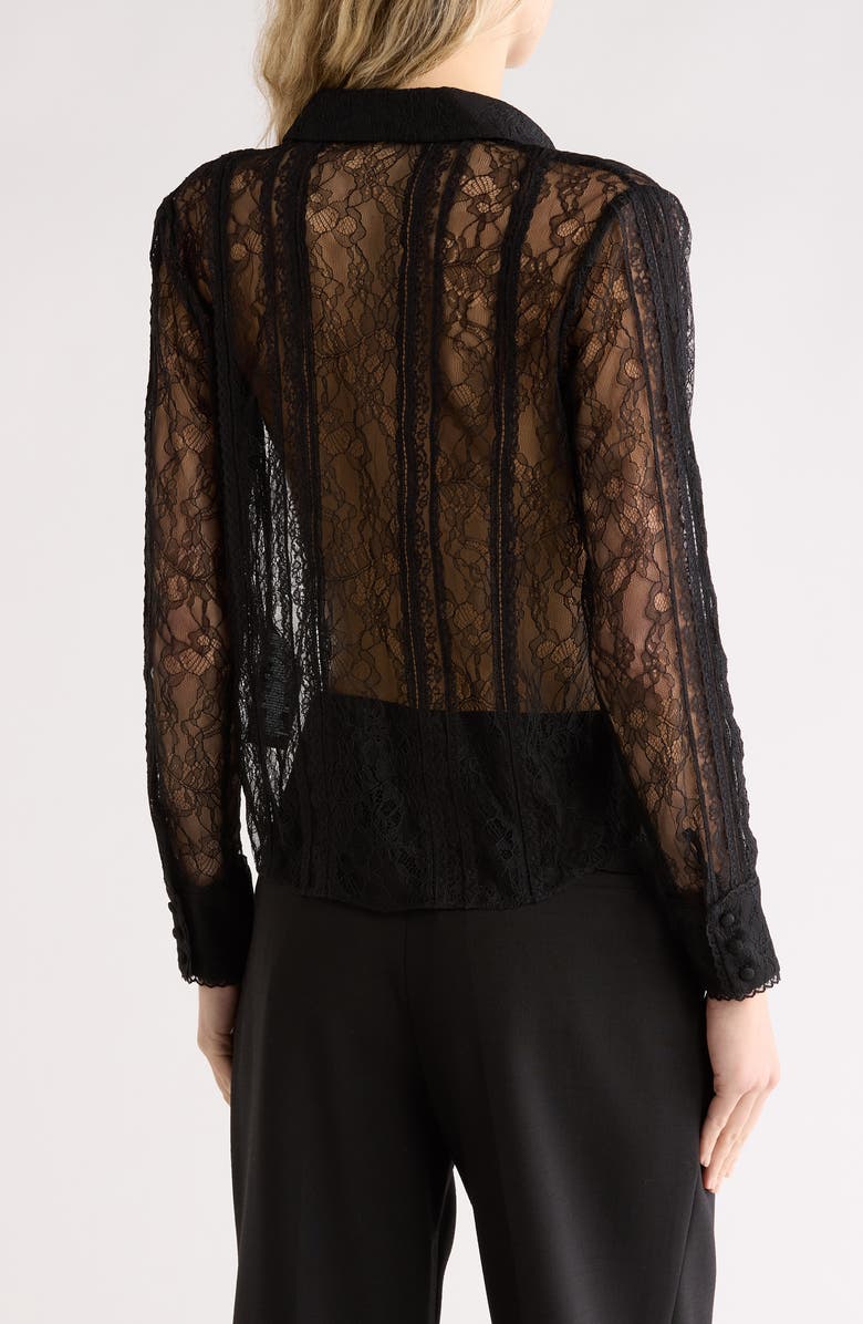 Alice + Olivia Willa Long Sleeve Mixed Media Button-Up Shirt, Alternate, color, Black