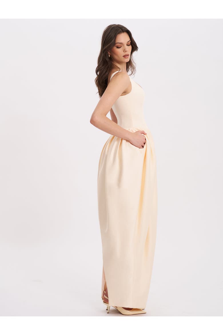 Udana Drop Waist Tulip Gown, Alternate, color, Butter Yellow