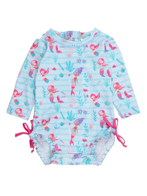 Baby Girls Mermaid Long Sleeve UPF50+ One Piece Rash Guard