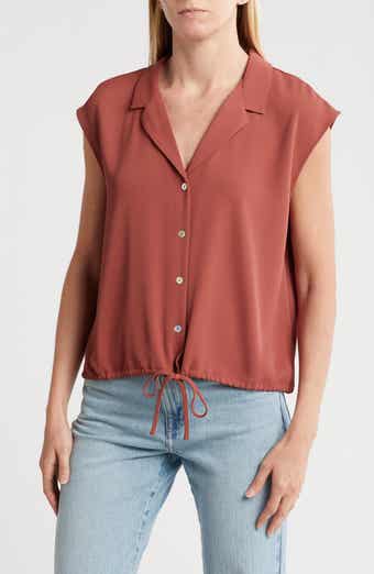 MELLODAY Drawstring Hem Sleeveless Button-Up Shirt