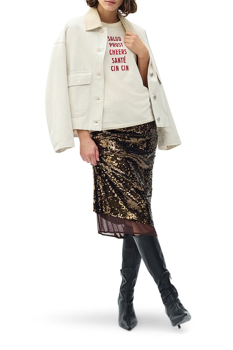 Lucy Sequin Pencil Skirt, Alternate, color, COFFEE