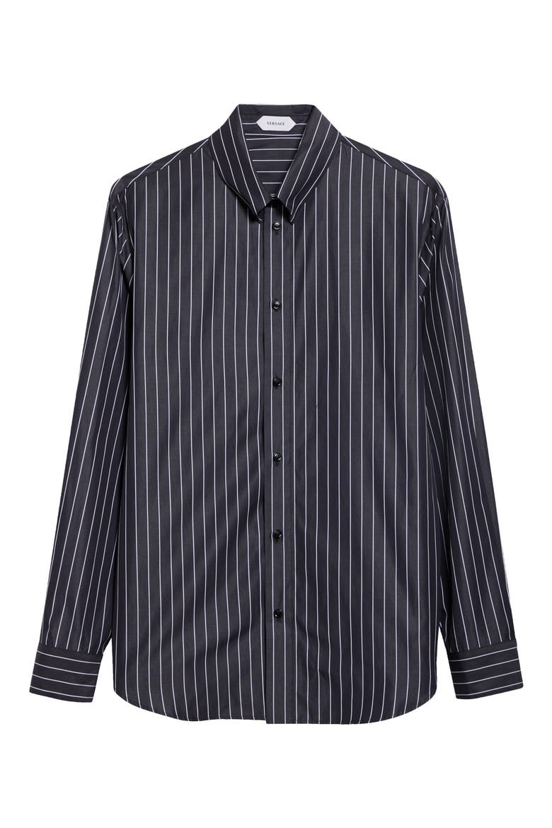 Pinstriped Long Sleeve Cotton Shirt, Main, color, BLACK WHITE