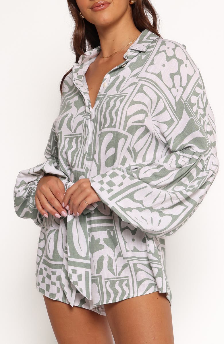 Petal & Pup Tansy Abstract Print Long Sleeve Romper, Alternate, color, Sage Print