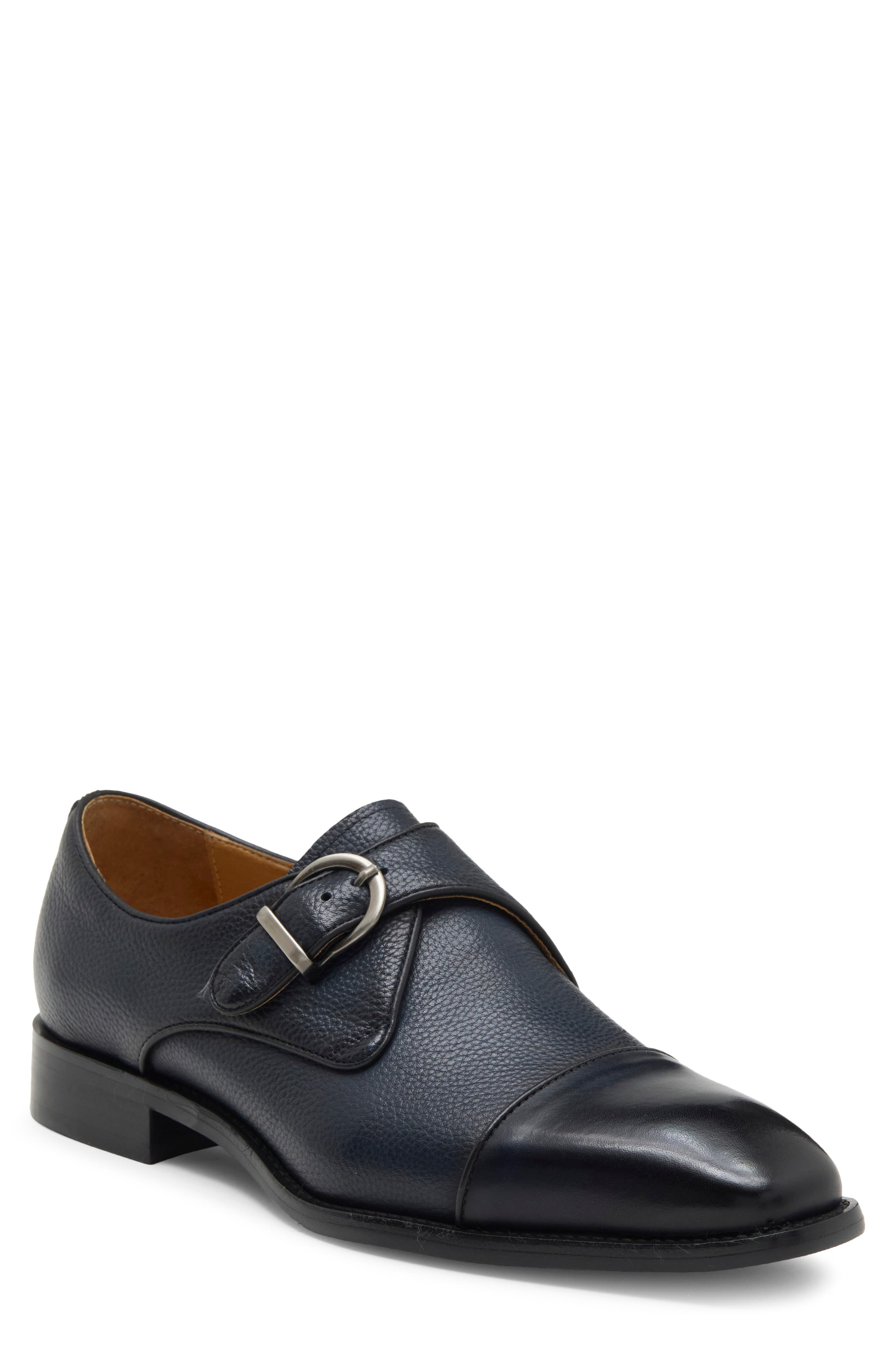 Marquis Cap Toe Leather Monk Strap Shoe, Main, color, NAVY