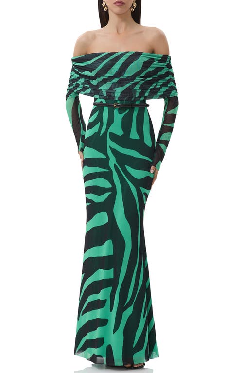 AFRM AFRM THELMA PRINT OFF THE SHOULDER LONG SLEEVE MESH MAXI DRESS 