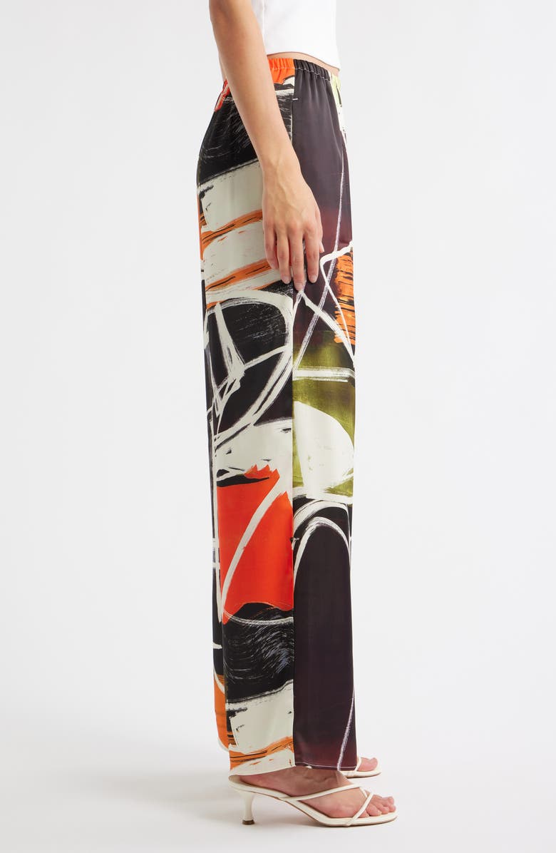 Topshop Print Pull-On Wide Leg Pants, Alternate, color, Black