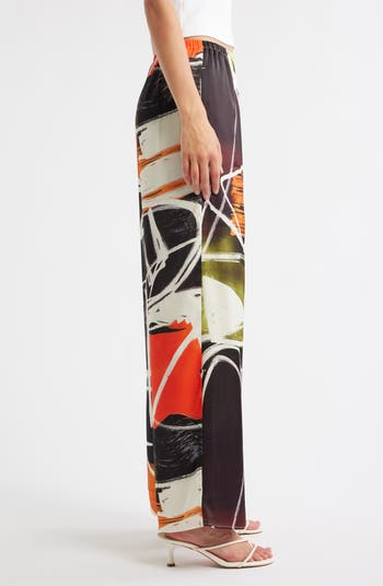 Print Pull-On Wide Leg Pants