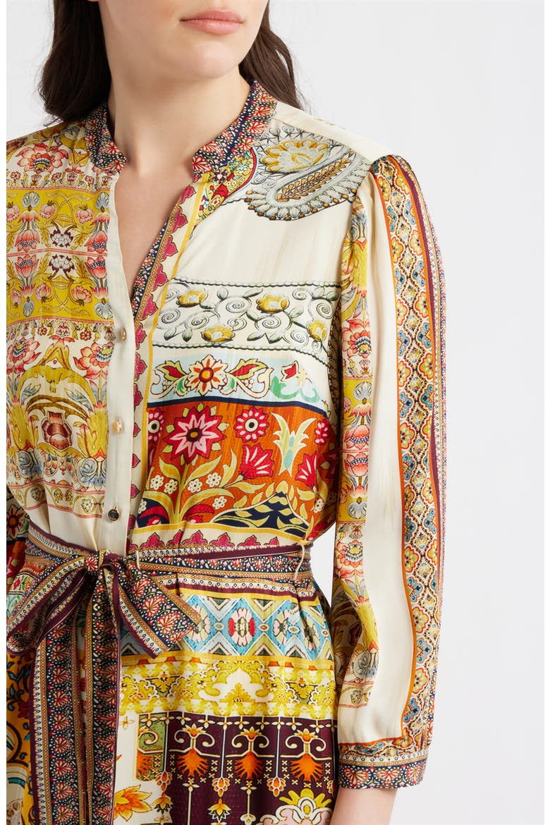 Fran Baroque Print Long Sleeve Tie Waist Silk Blend Shirtdress, Alternate, color, BAROQUE PRINT