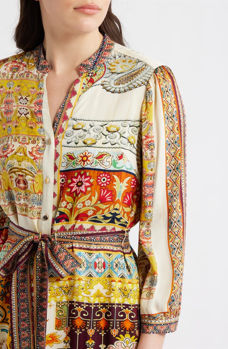 Elie Tahari Fran Baroque Print Long Sleeve Tie Waist Silk Blend Shirtdress, Alternate, color, Baroque Print