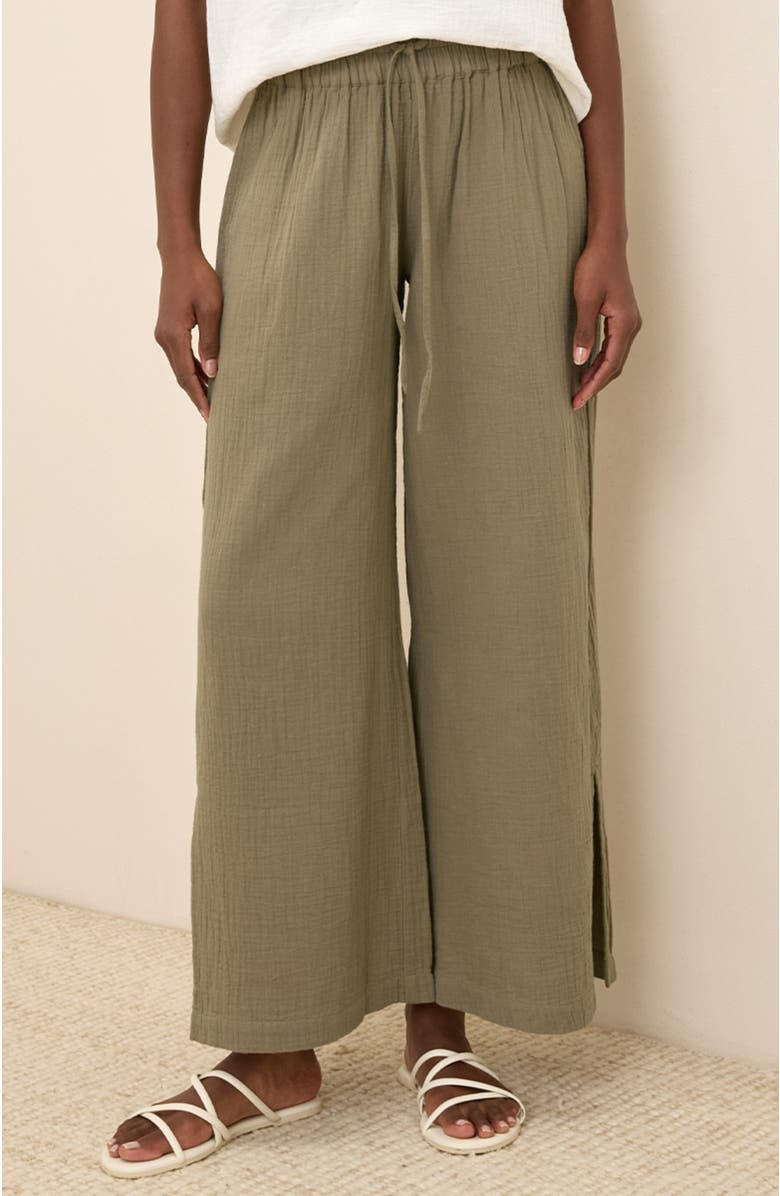 Pact Organic Cotton Coastal Double Gauze Split Hem Pant, Alternate, color, Khaki Green