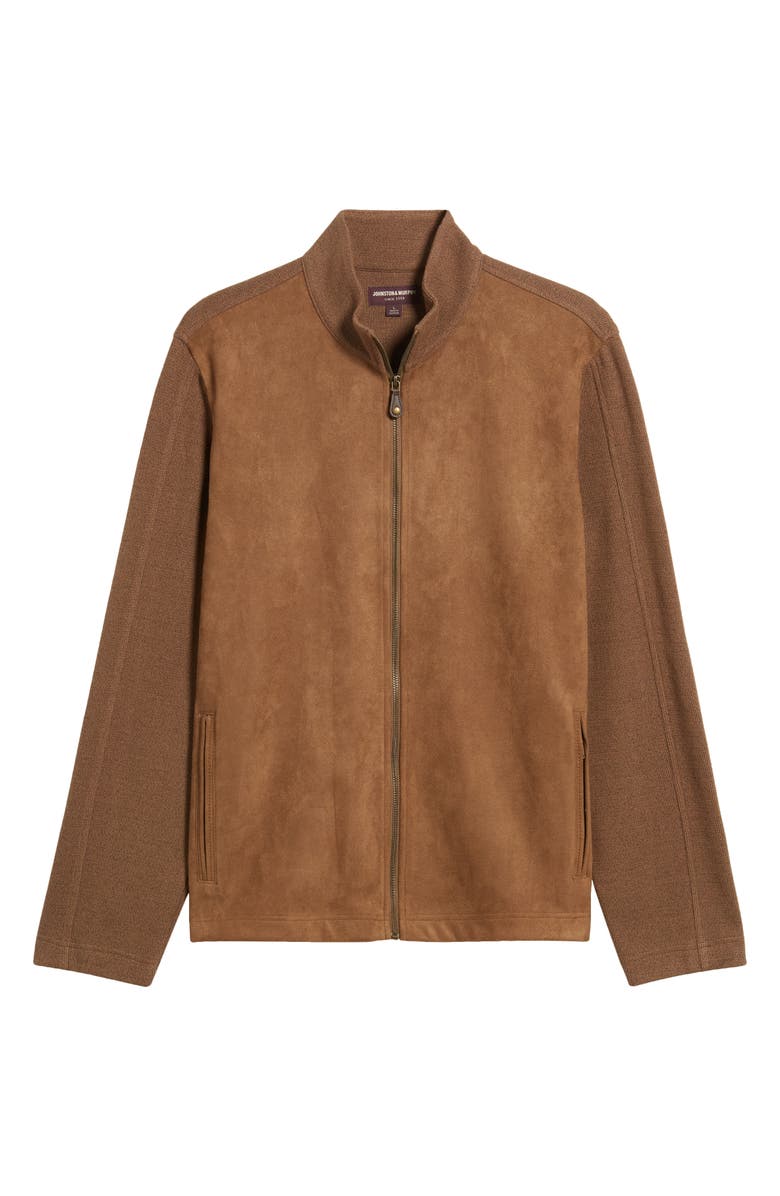 Johnston & Murphy Faux Suede Panel Knit Jacket, Alternate, color, Camel