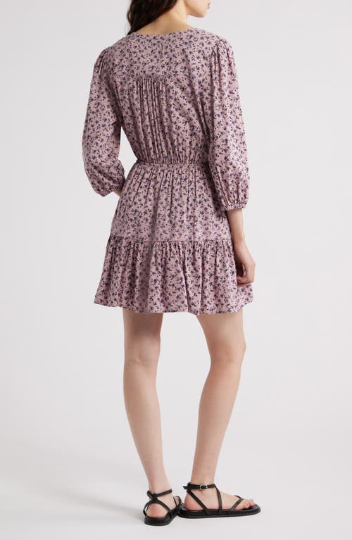Treasure & Bond Print Tie Neck Minidress In Purple Shade Elaine Geo