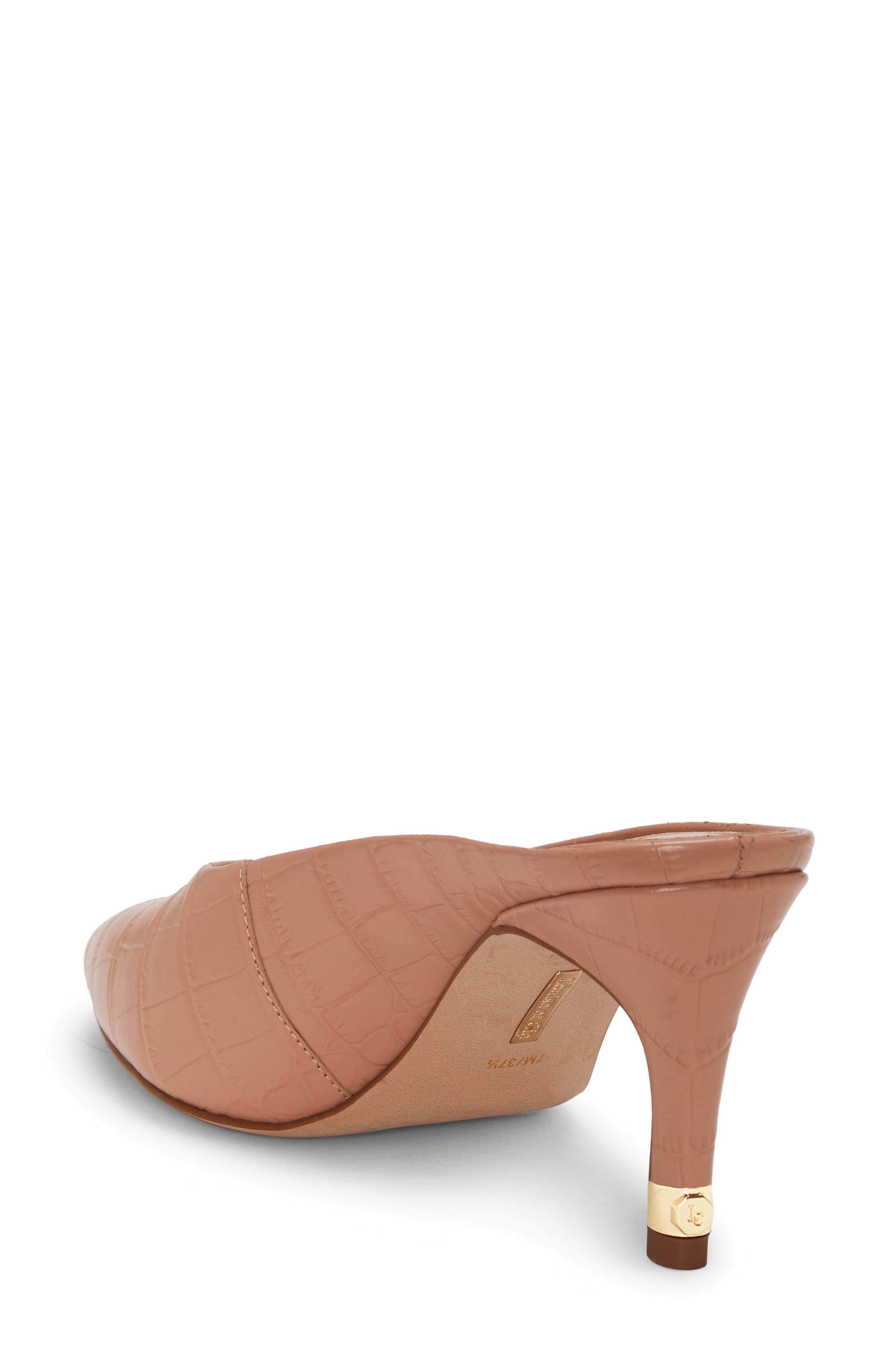 Karas Pointy Toe Mule Pump, Alternate, color, PINK CROCO PRINT LEATHER