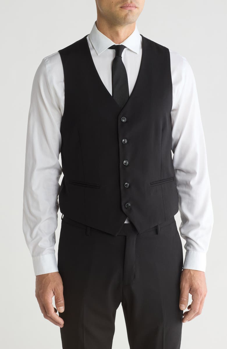 Gino Vitale Skinny Fit Solid Stretch Three Piece Suit, Alternate, color, Black