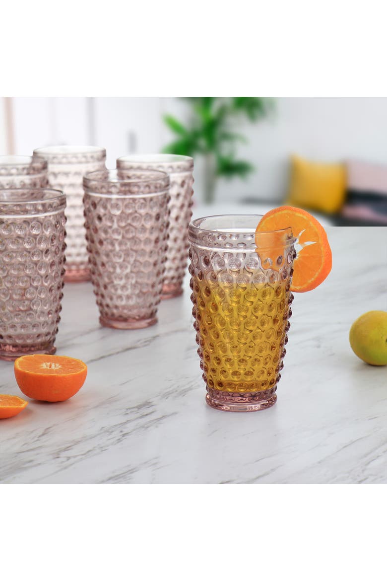 6 Piece Hobnail Handmade Glass Tumbler Set, Alternate, color, Pink