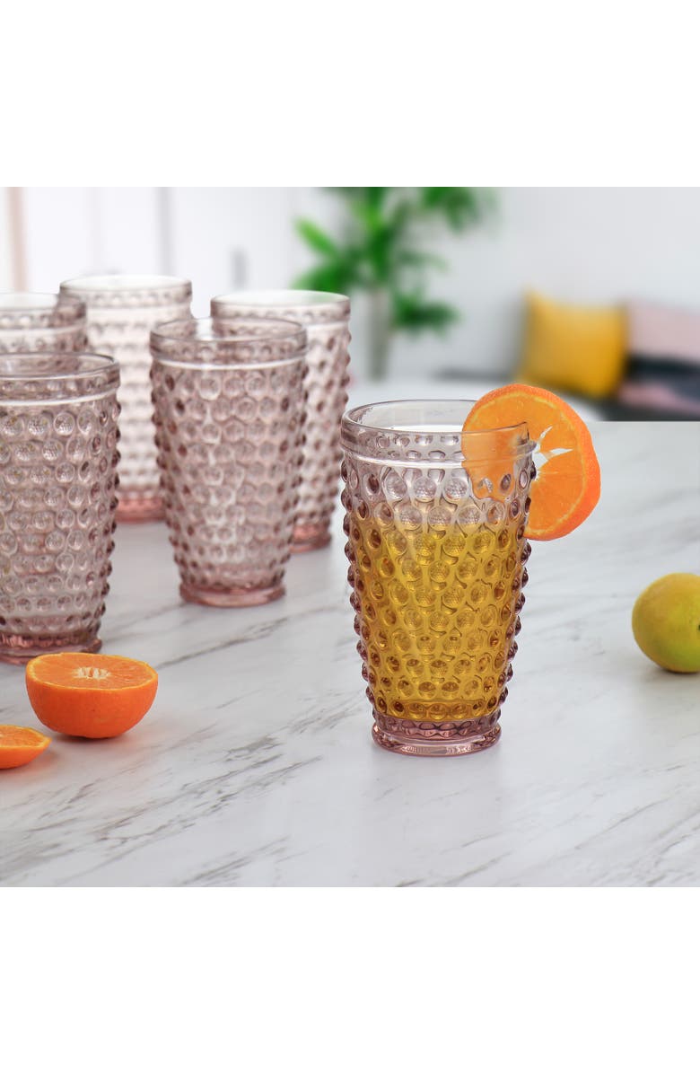 MARTHA STEWART 6 Piece Hobnail Handmade Glass Tumbler Set, Alternate, color, Pink