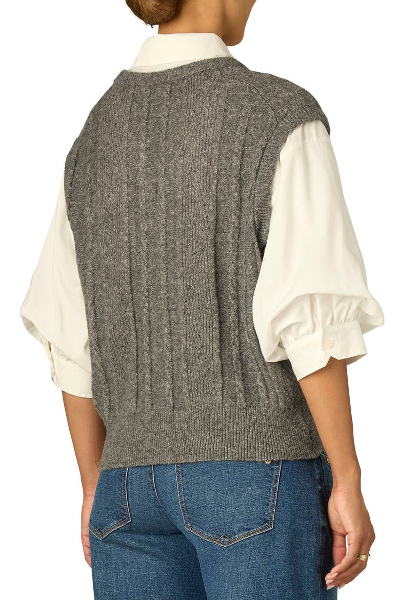 Floral Embroidered Two-Fer Sweater Vest, Alternate, color, OFF WHITE/ CHARCOAL MULTI