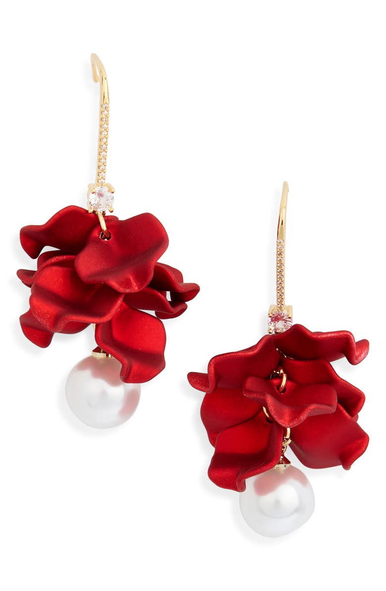 EYE CANDY LOS ANGELES Cheri Rose Faux Pearl Drop Earrings, Main, color, 