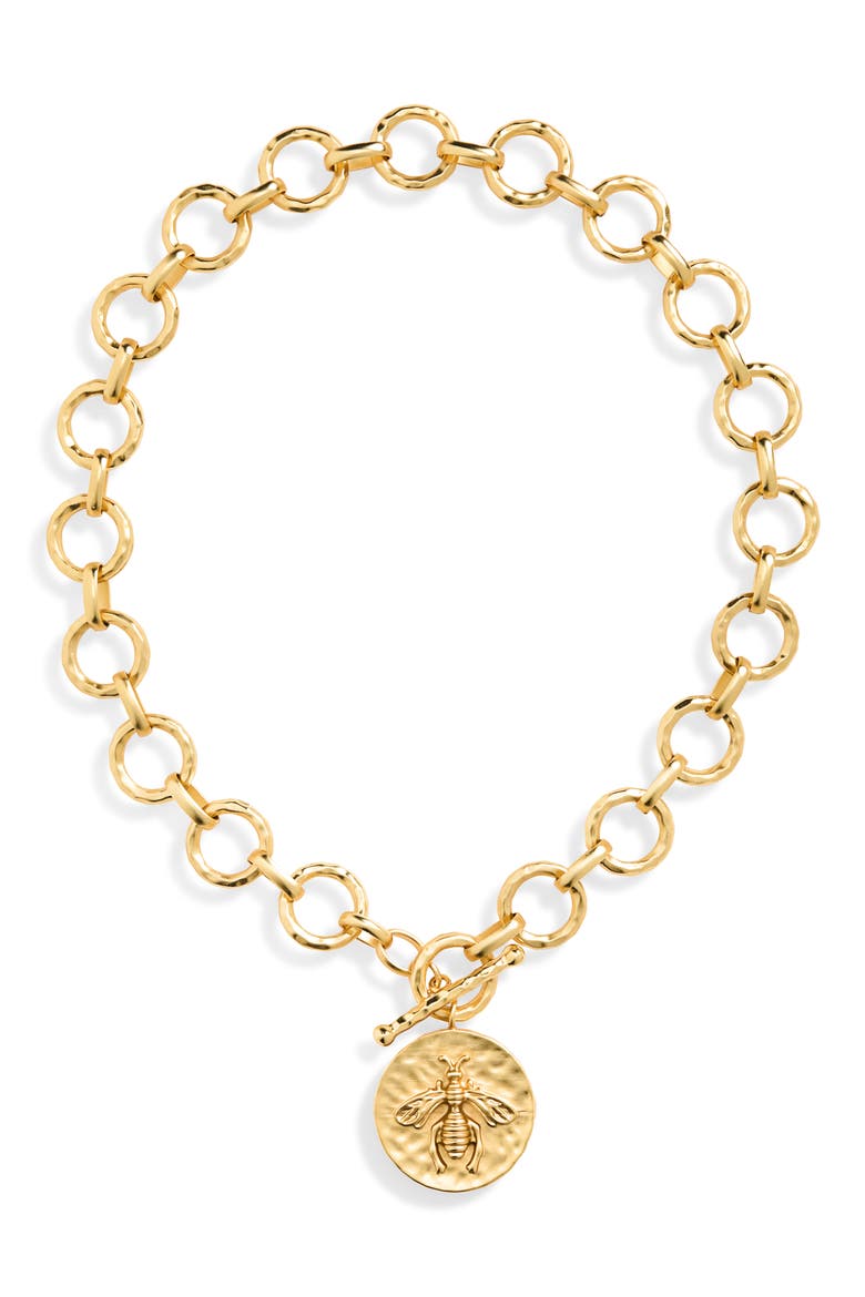 Queen Bee Pendant Necklace, Main, color, GOLD