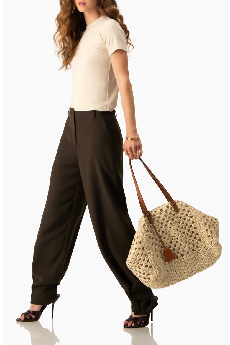 Tapered Cuff Utility Relaxed Pants with High-Waist and Ankle Straps, Alternate, color, Brown