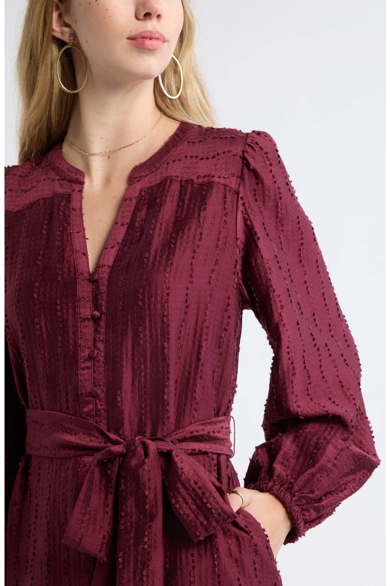 Textured Button Front Minidress, Alternate, color, BURGUNDY BANNER