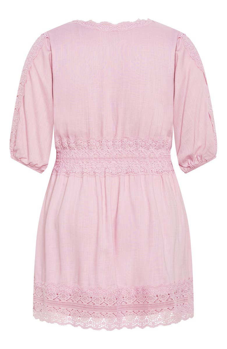 City Chic Belle Puff Sleeve Button Front Lace Dress, Alternate, color, Lavender