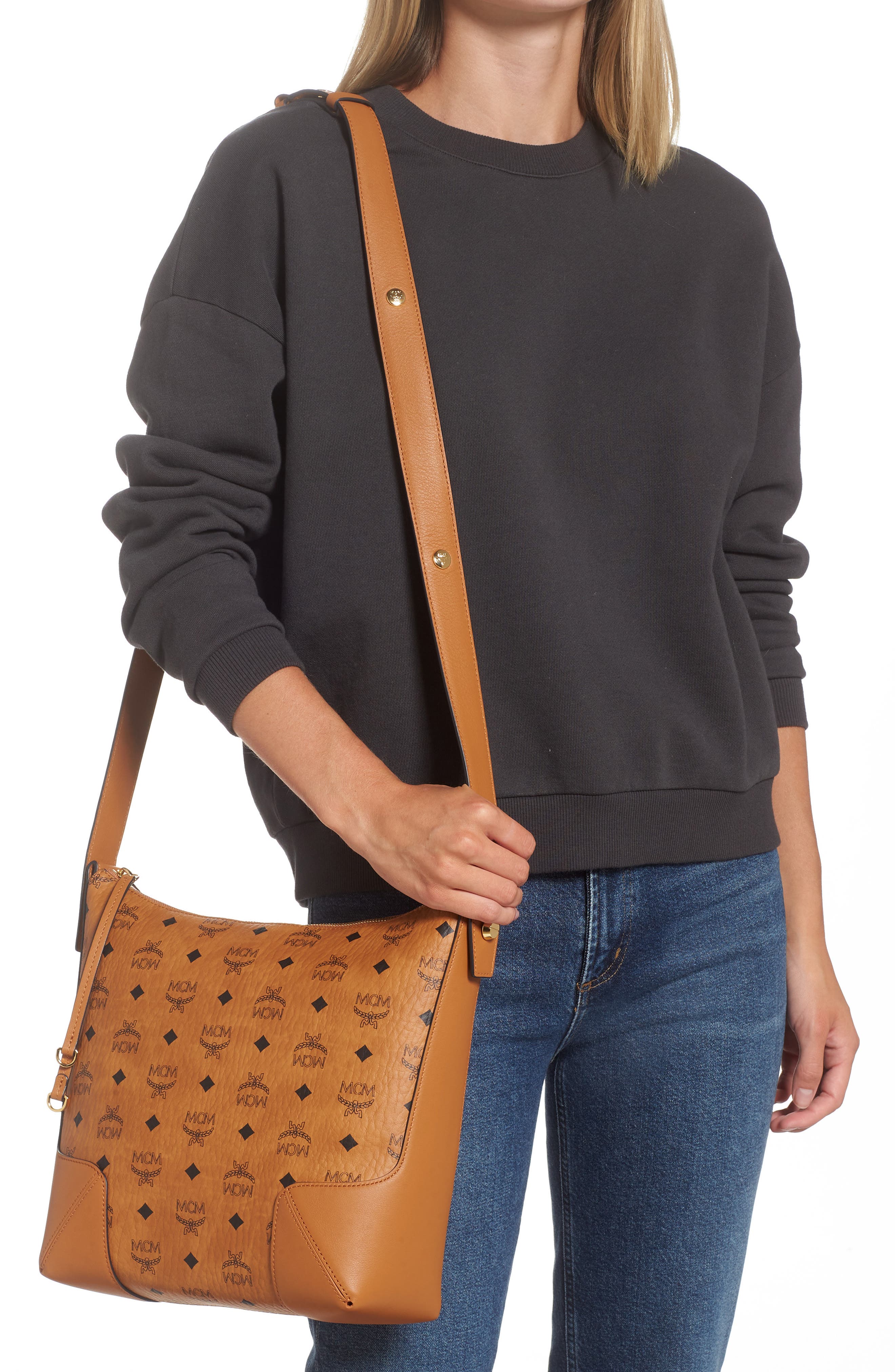 Klara Visetos Medium Coated Canvas Hobo Bag, Alternate, color, COGNAC