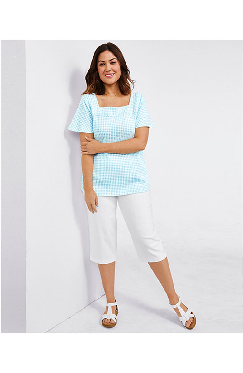 Lands' End Sport Knit High Rise Elastic Waist Capri Pants, Alternate, color, White