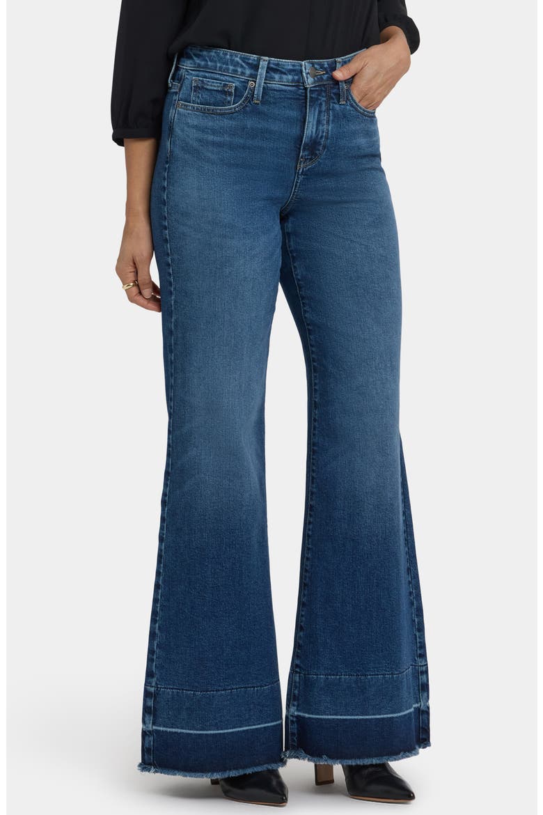 Mia Palazzo High Waist Release Hem Flare Jeans, Main, color, DARK LOIRE