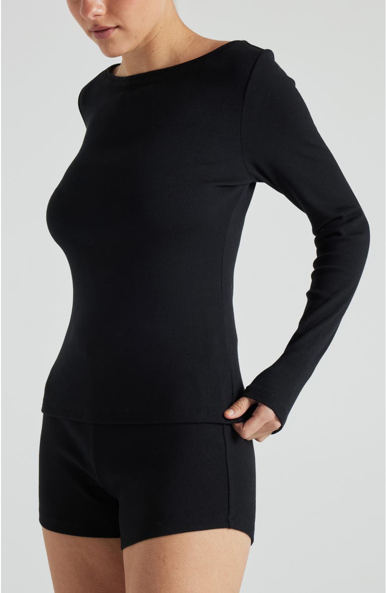 Losano Serene Rib Long Sleeve Top, Alternate, color, Black