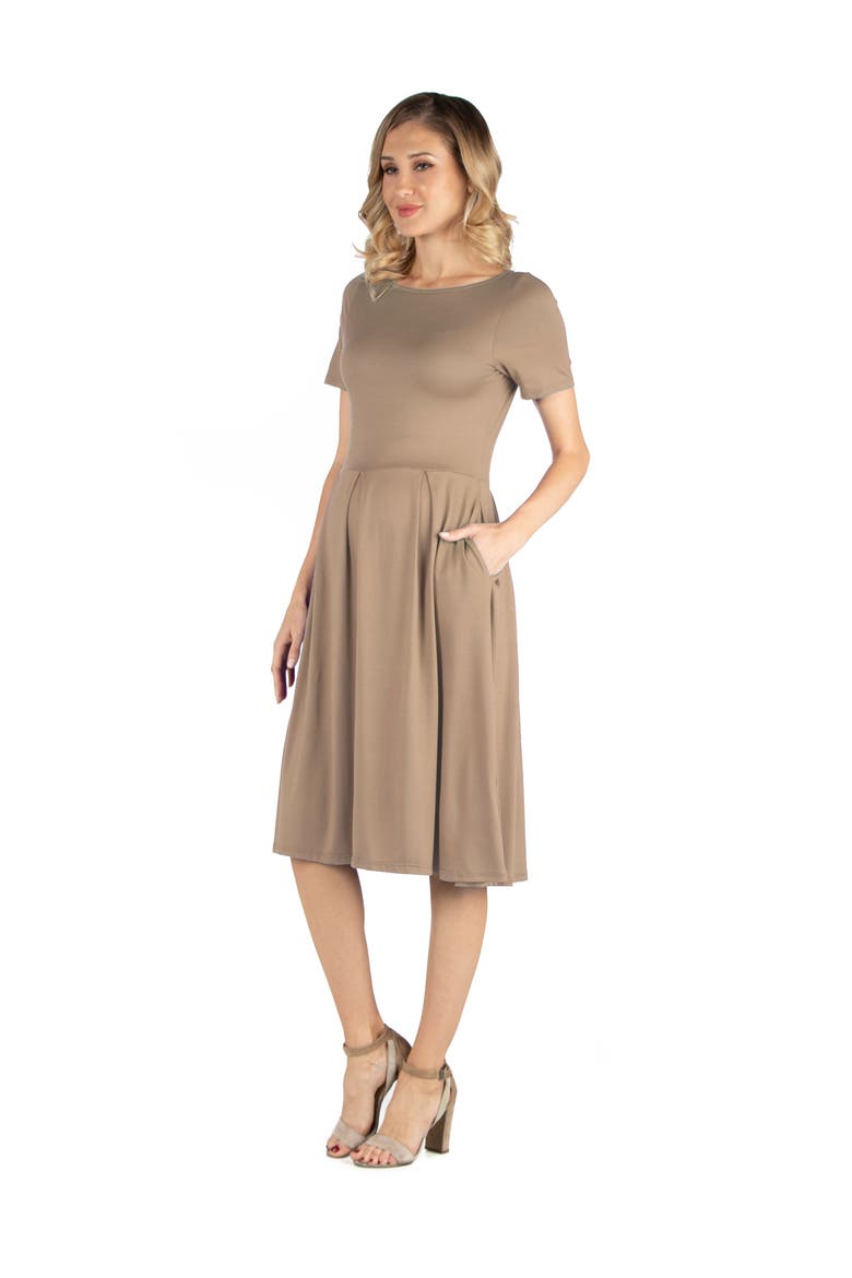 Maternity Midi Dress with Short Sleeve and Pocket Detail, Alternate, color, Taupe