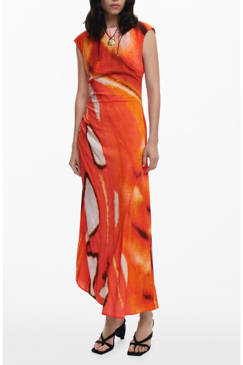 Cap Sleeve Ruched Maxi Dress, Main, color, ORANGE
