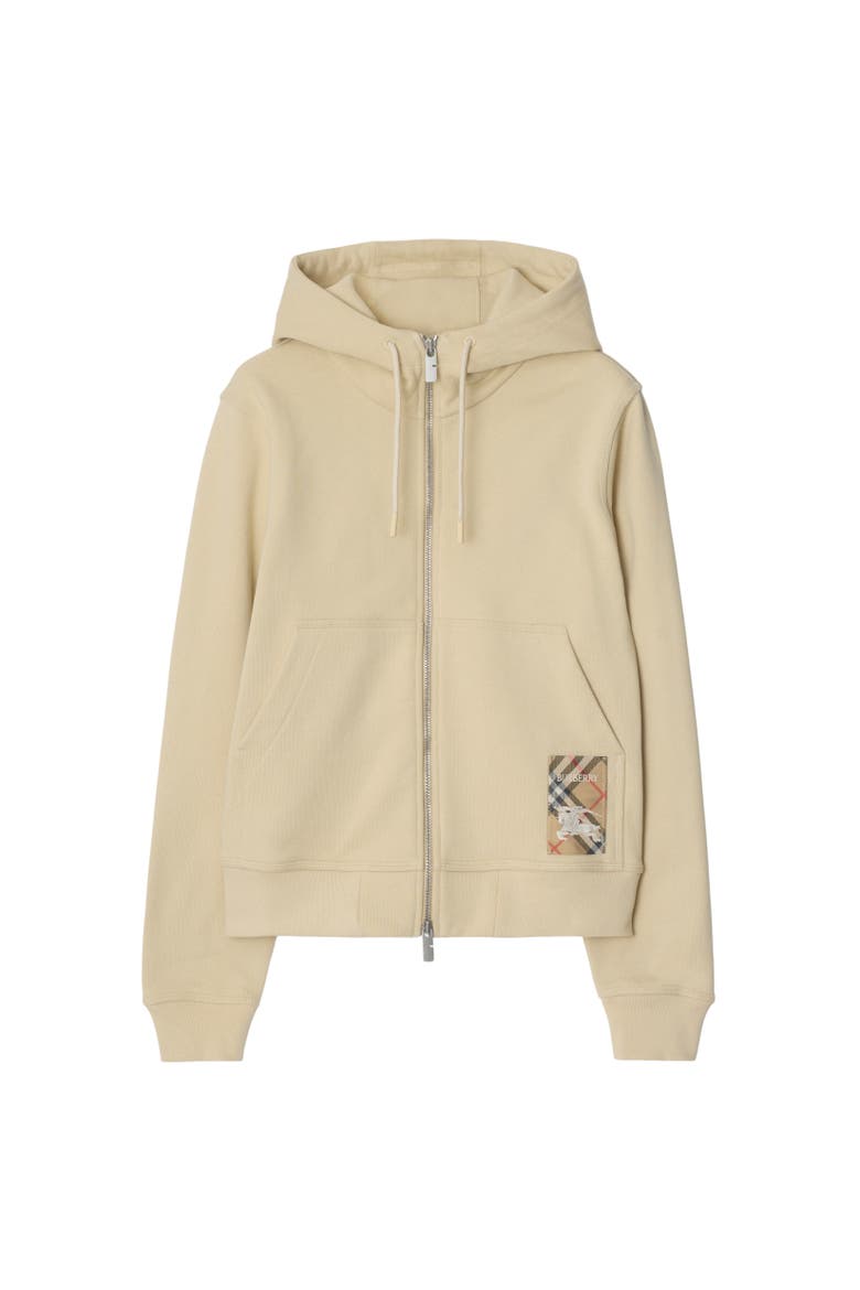 Check Label Cotton Zip Hoodie, Alternate, color, Nutmeg beige