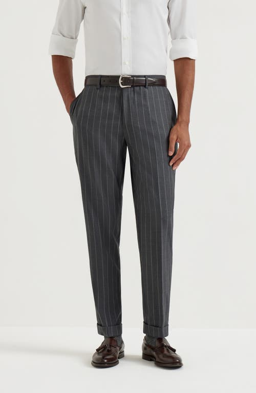 Brunello Cucinelli Wide Chalk Stripe Trousers In Gray