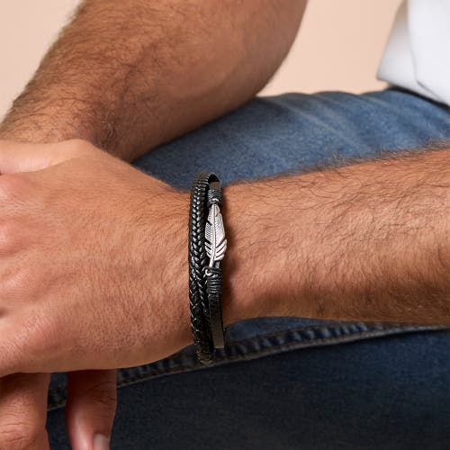 Lucky Brand Triple Row Black Leather Bracelet With Silver Accents In Brown