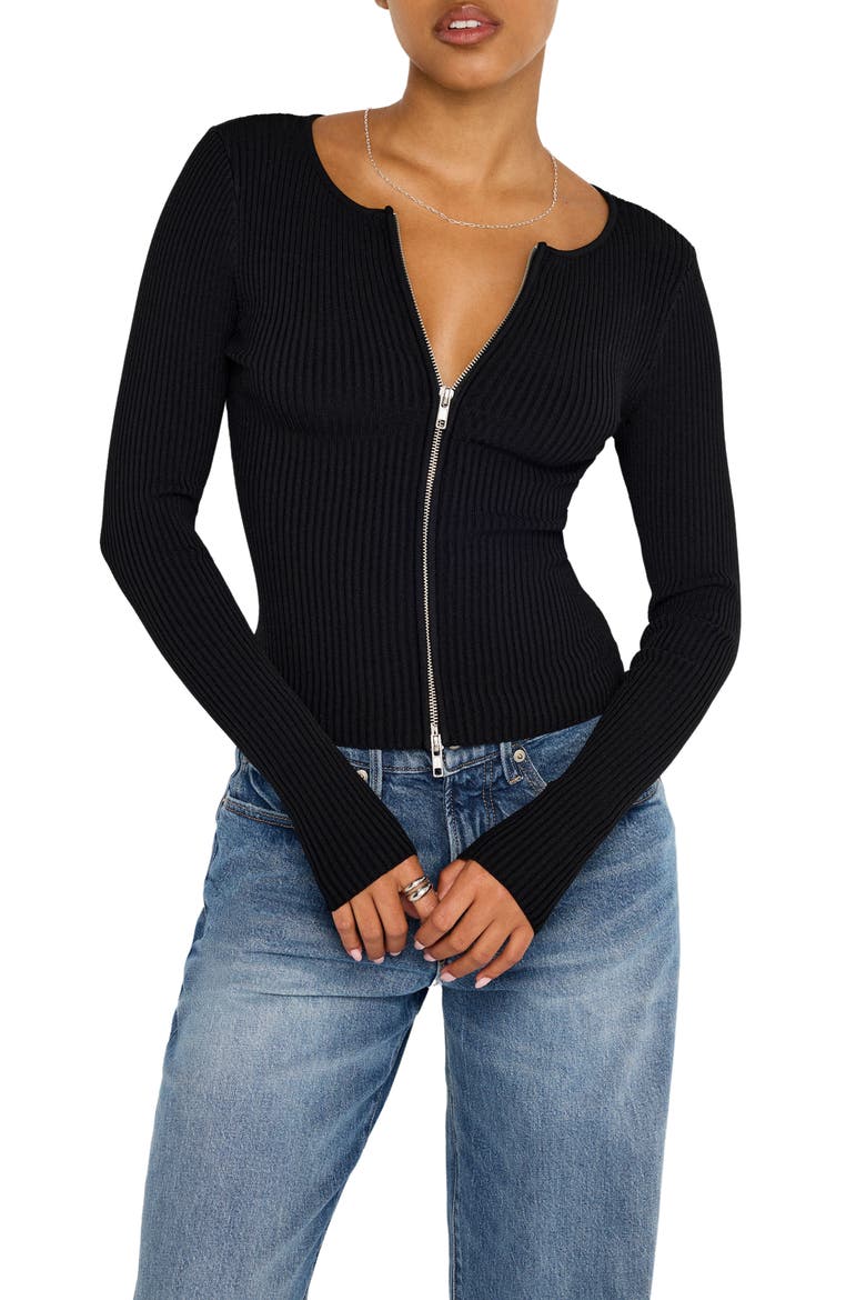 Virgo Rib Zip Cardigan, Main, color, BLACK001