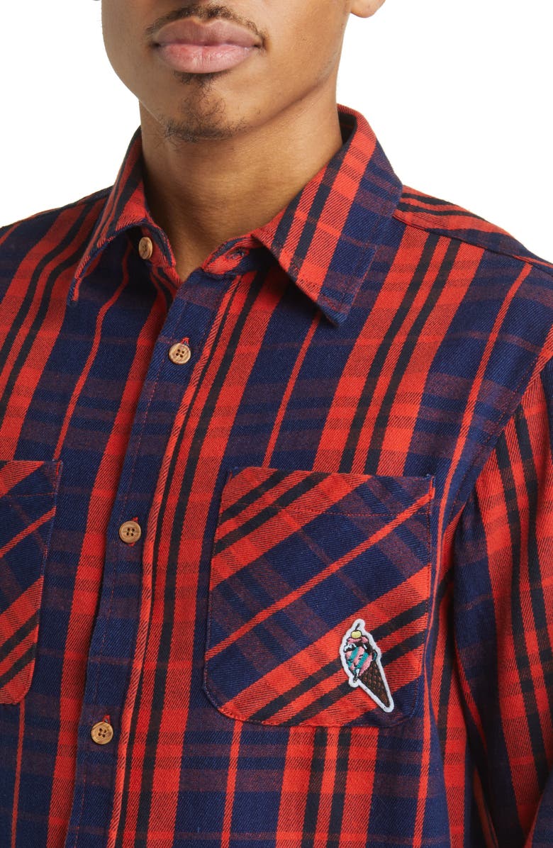 ICECREAM Flapjack Plaid Cotton Flannel Button-Up Shirt, Alternate, color, Indigo