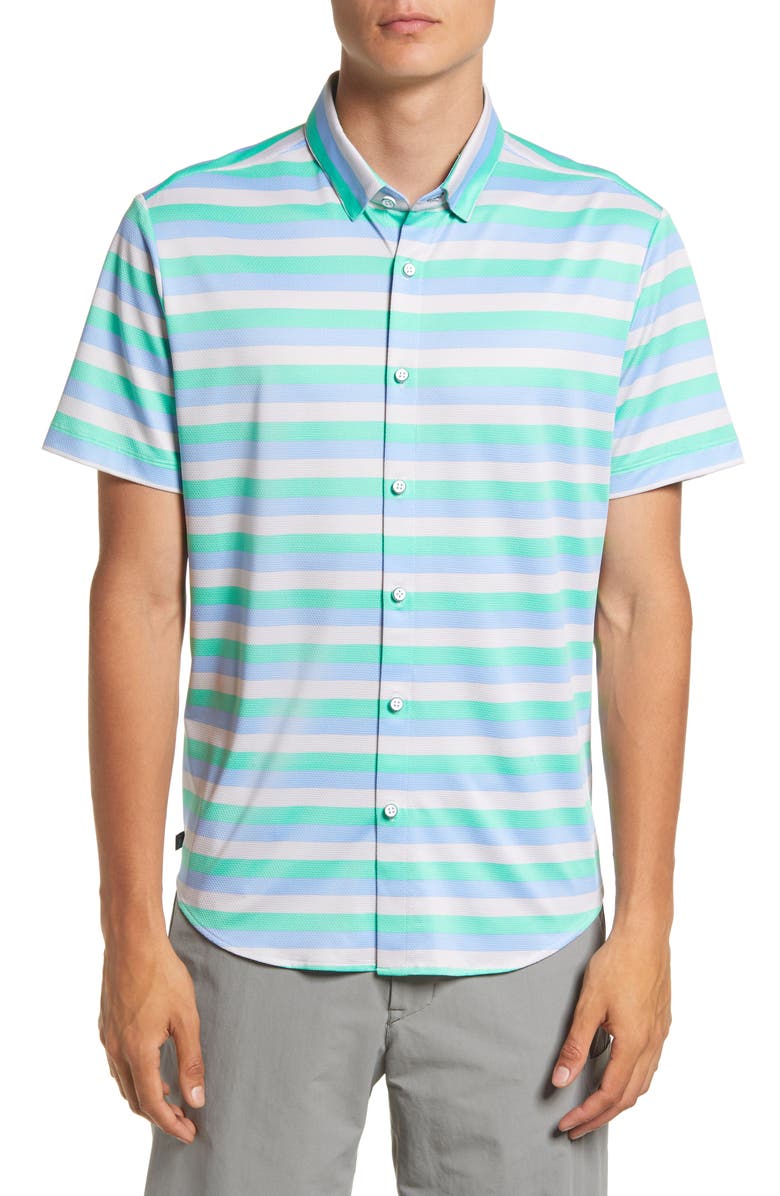 Mizzen+Main Men's Halyard Stripe Short Sleeve Stretch Button-Up Shirt, Main, color,
