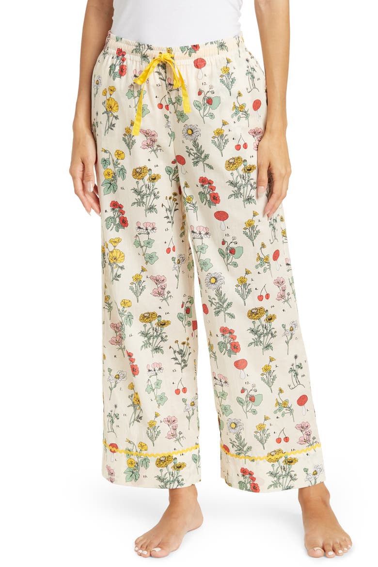 Women's Botanical Print Cotton Pajama Pants, Main, color, BEIGE