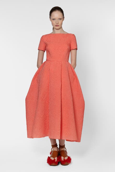 Vaela Boat-Neck Textured Midi Dress