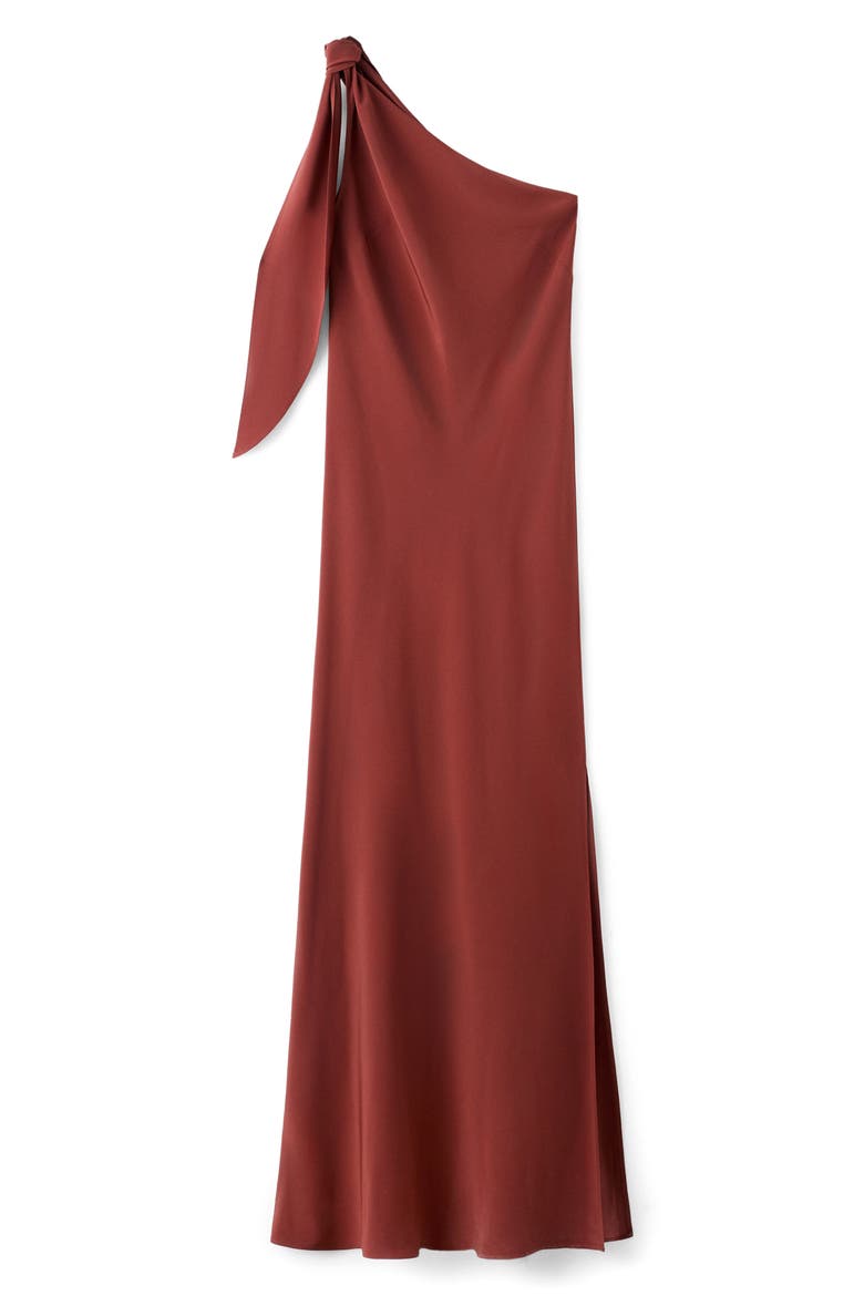 Tie Strap One-Shoulder Maxi Dress, Main, color, BURGUNDY