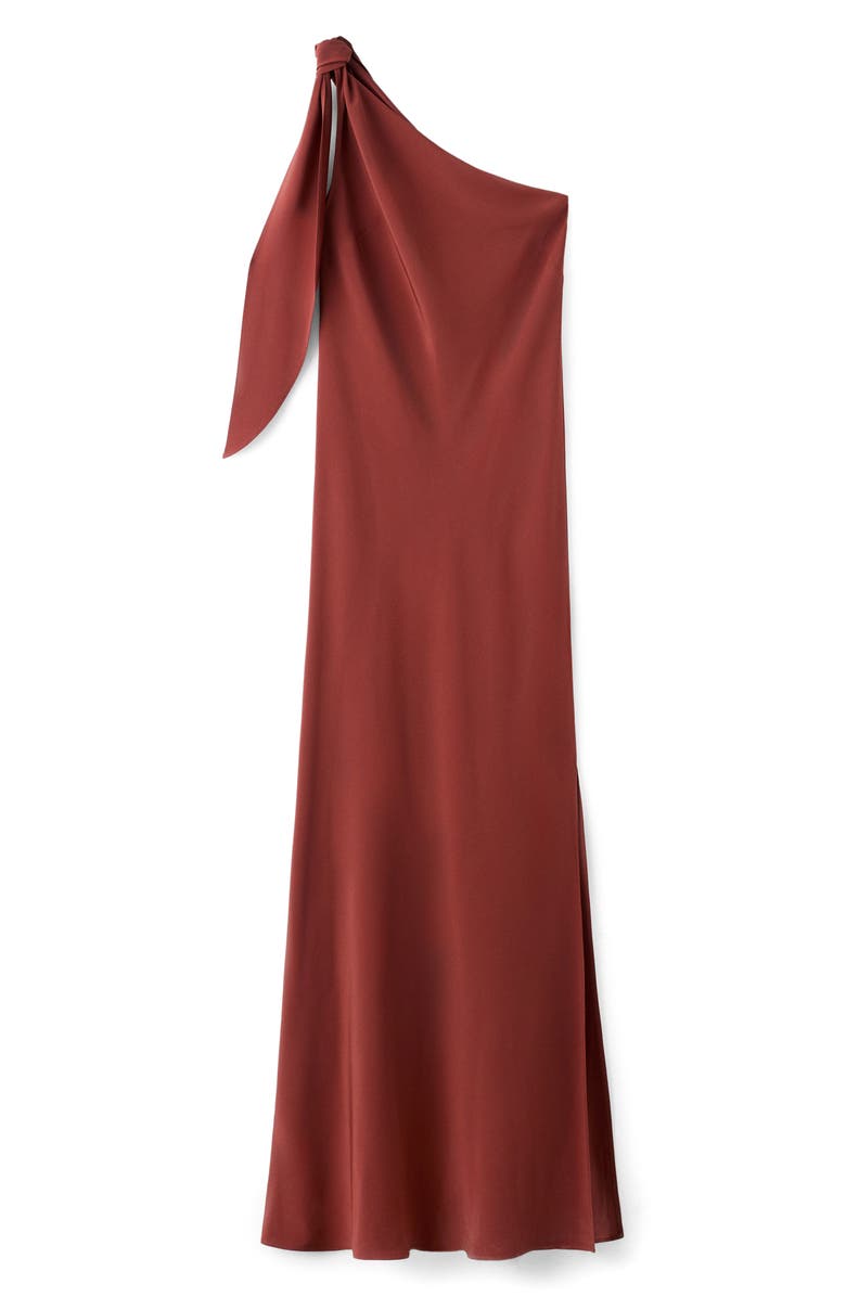 MANGO Tie Strap One-Shoulder Maxi Dress, Main, color, Burgundy