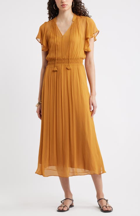 Crinkle Chiffon Midi Dress