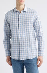 Johnston & Murphy Outline Grid Plaid Button-Up Shirt