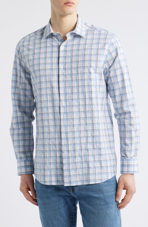 Johnston & Murphy Outline Grid Plaid Button-Up Shirt in Blue Multi 