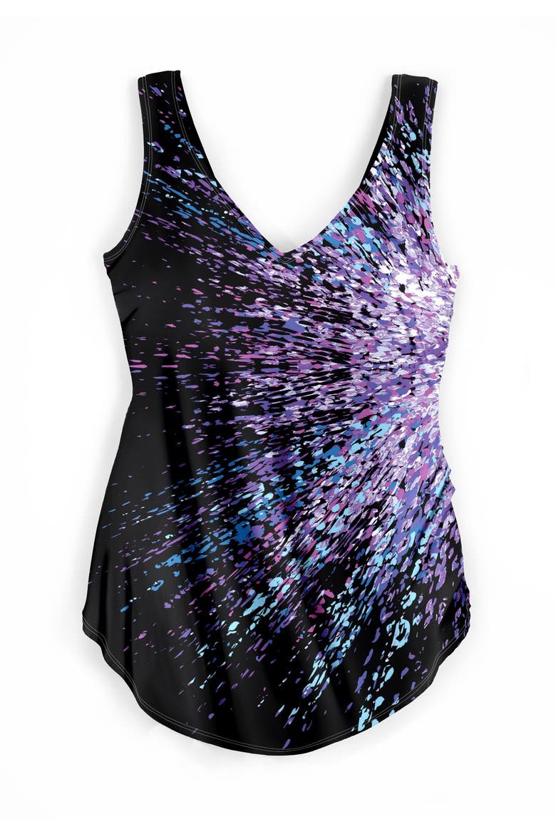 Sarong V-Neck Tummy Control One-Piece Swimsuit, Alternate, color, PURPLE SUNBURST