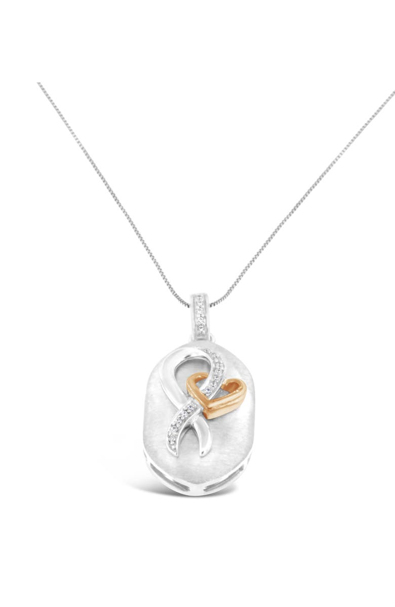 Haus of Brilliance 10k Rose Gold Over Silver 1/10 Ctw Diamond Heart and Ribbon Pendant Necklace, Main, color, White